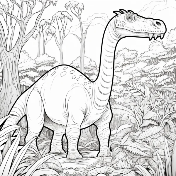Long-necked prehistoric dinosaur, cartoon style — free printable prehistoric creatures coloring book page