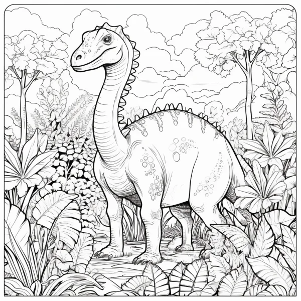 Long-necked prehistoric dinosaur, realistic sketch style — free printable dinosaurs coloring book page