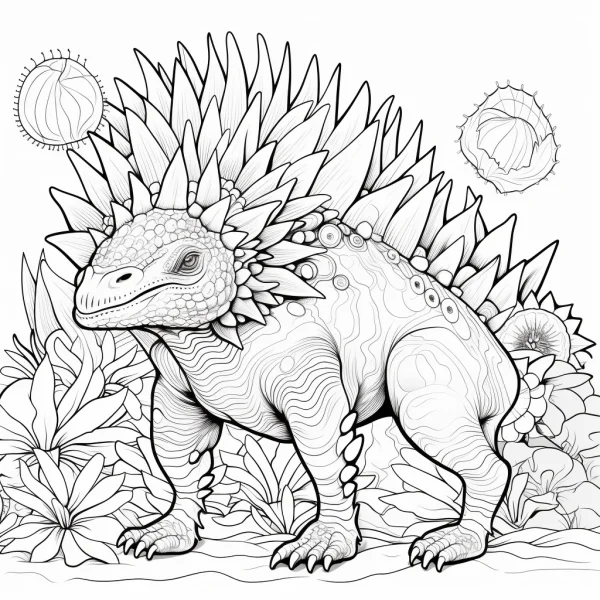 Spiky prehistoric dinosaur, sketch style — free printable dinosaurs coloring book page