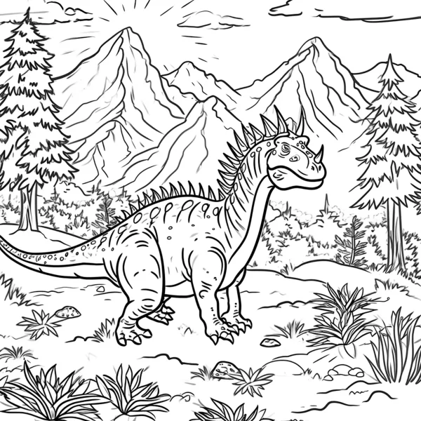 Prehistoric spiky dinosaur, cartoon style — free printable prehistoric creatures coloring book page