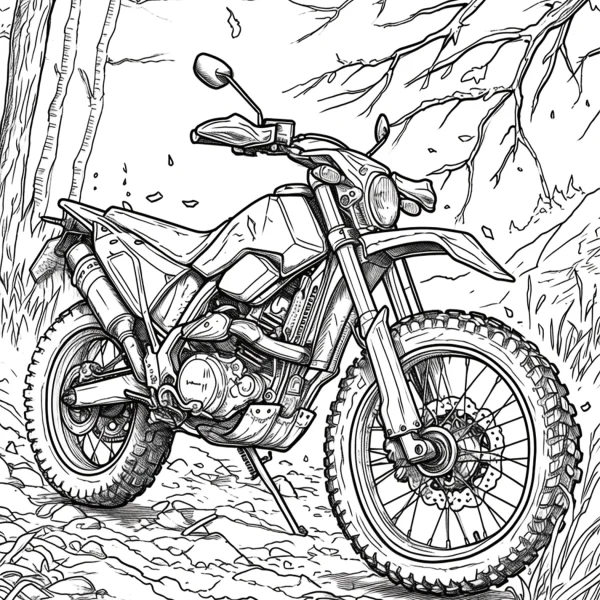 Off-road motorcycle, realistic sketch style — free printable sports coloring book page