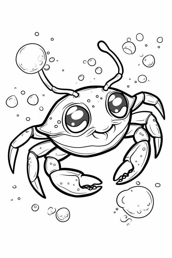 Cute cartoon crab, cartoon style — free printable marine life coloring book page