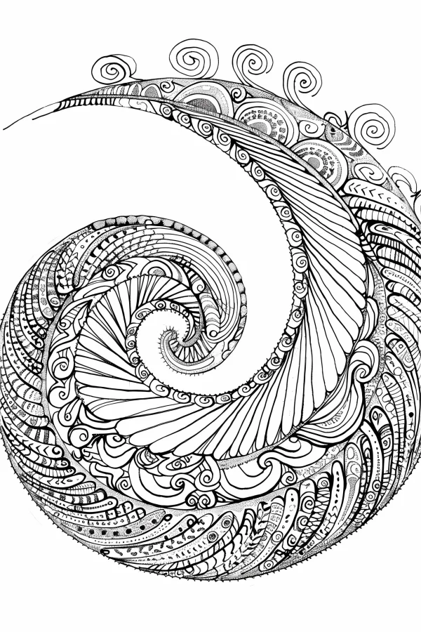 Spiral zentangle pattern, abstract art style — free printable creativity coloring book page