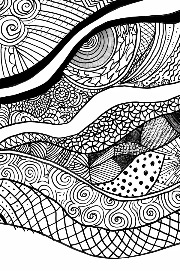 Coloring book page, zen tangle abstract pattern — free printable creativity coloring book page