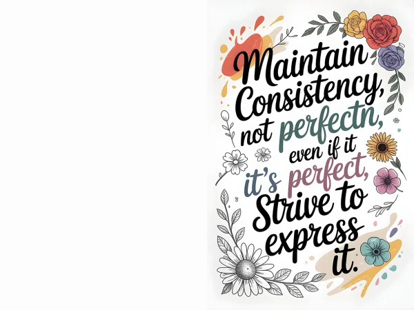 Coloring book inspired art, motivational handwritten quote 'maintain consistency — free printable inspirational coloring book page