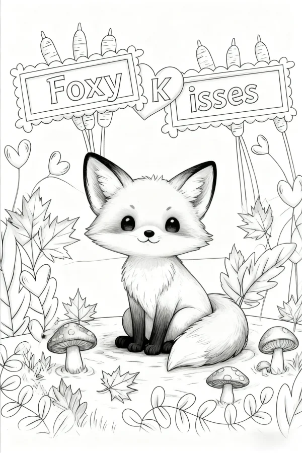 Cute cartoon little fox, chibi style — free printable animals coloring book page
