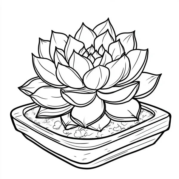 Potted succulent plant, fine clean organic outlines — free printable plants coloring book page